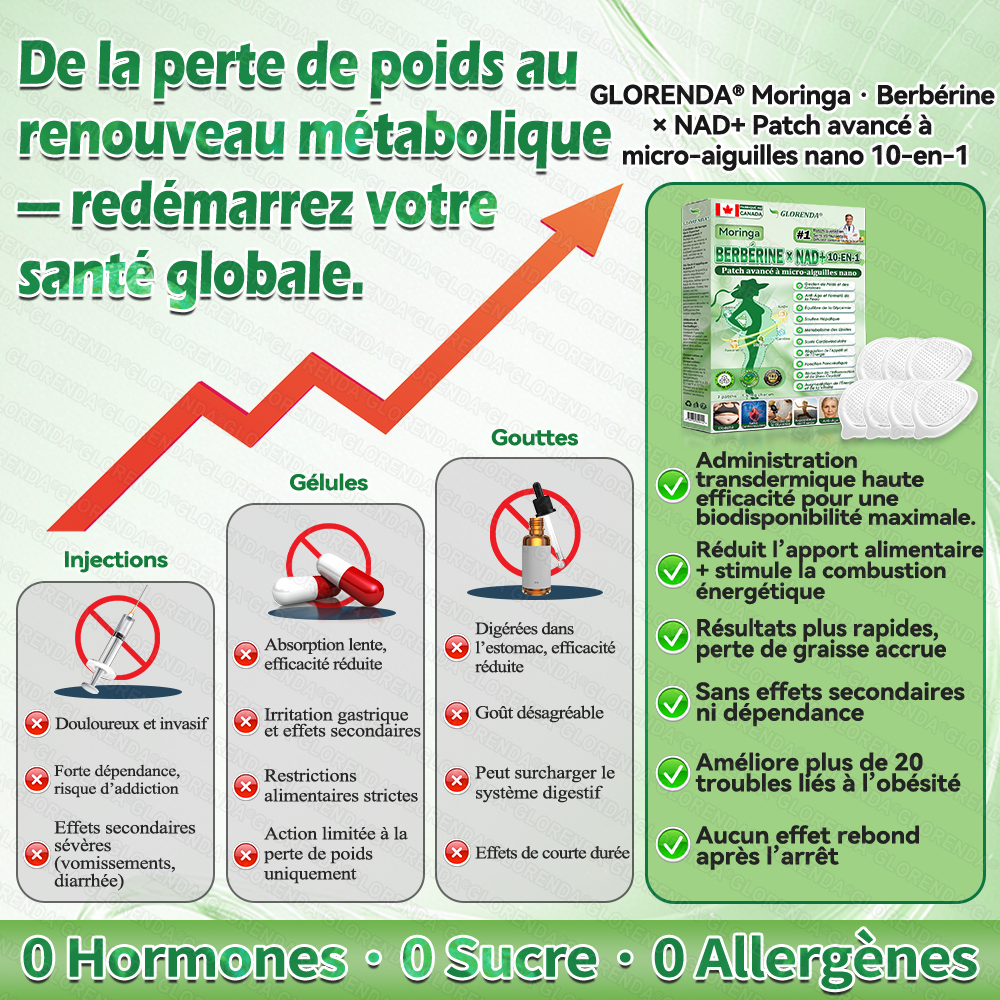 🔥 Plus que 10 boîtes ! −30 % aujourd’hui Patch 10-en-1 GLORENDA® Moringa · Berbérine × NAD⁺ — testé par des médecins, sûr et efficace. 4 à 6 patchs pour soutenir le poids, la glycémie, la digestion et l’énergie.